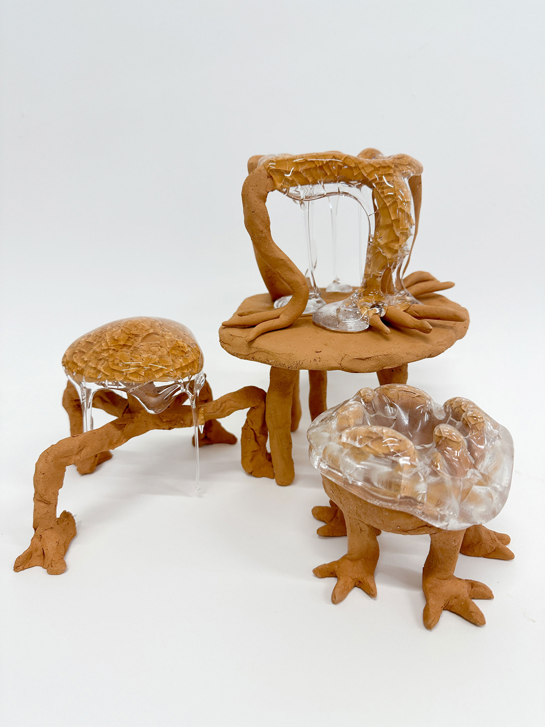 Lulu & Whiskey art ceramic sculpture test with glass, detail, 2024